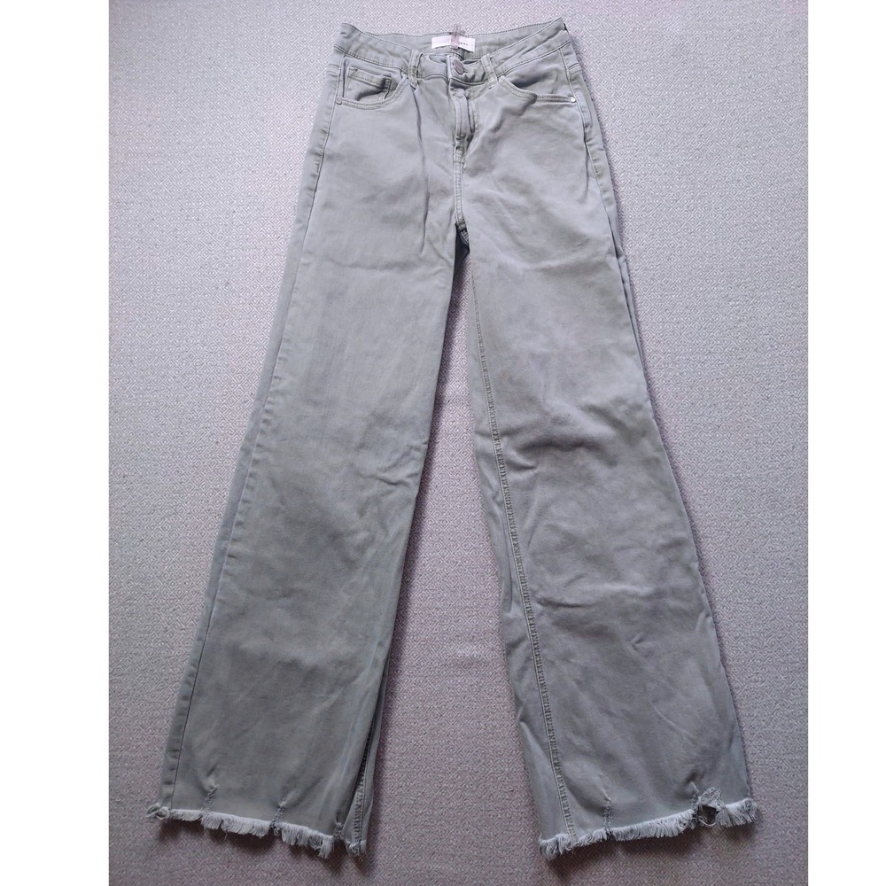 Risen Jeans Pants Women 3/26 Sage Green Wide Leg Raw Hem RDP5383-N High Rise